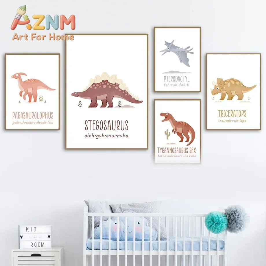 Kids Education Name - لوحة فنية جدارية لطيفة بتصميم ديناصورات
