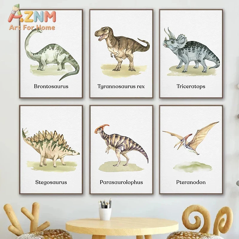 Kids Education Name - لوحة فنية على قماش بتصميم ديناصور